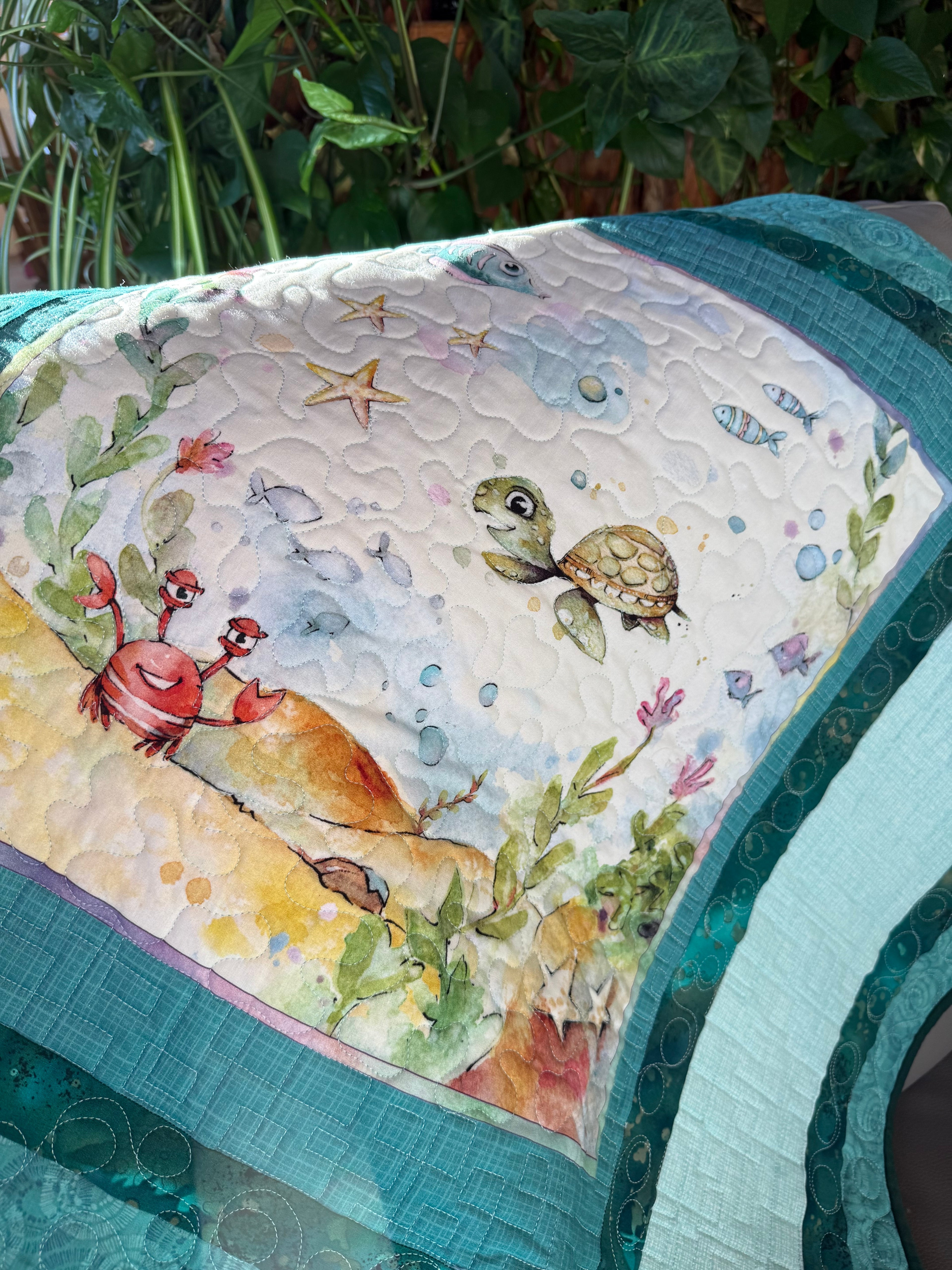 Handmade Ocean Quilt:Sea life nursery 39 x 42”