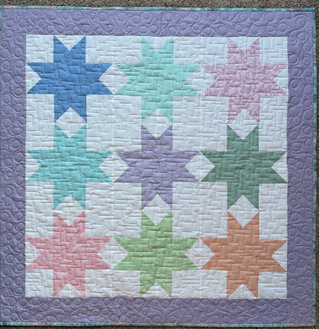 Star Baby Quilt: Pastel baby quilt 39” square