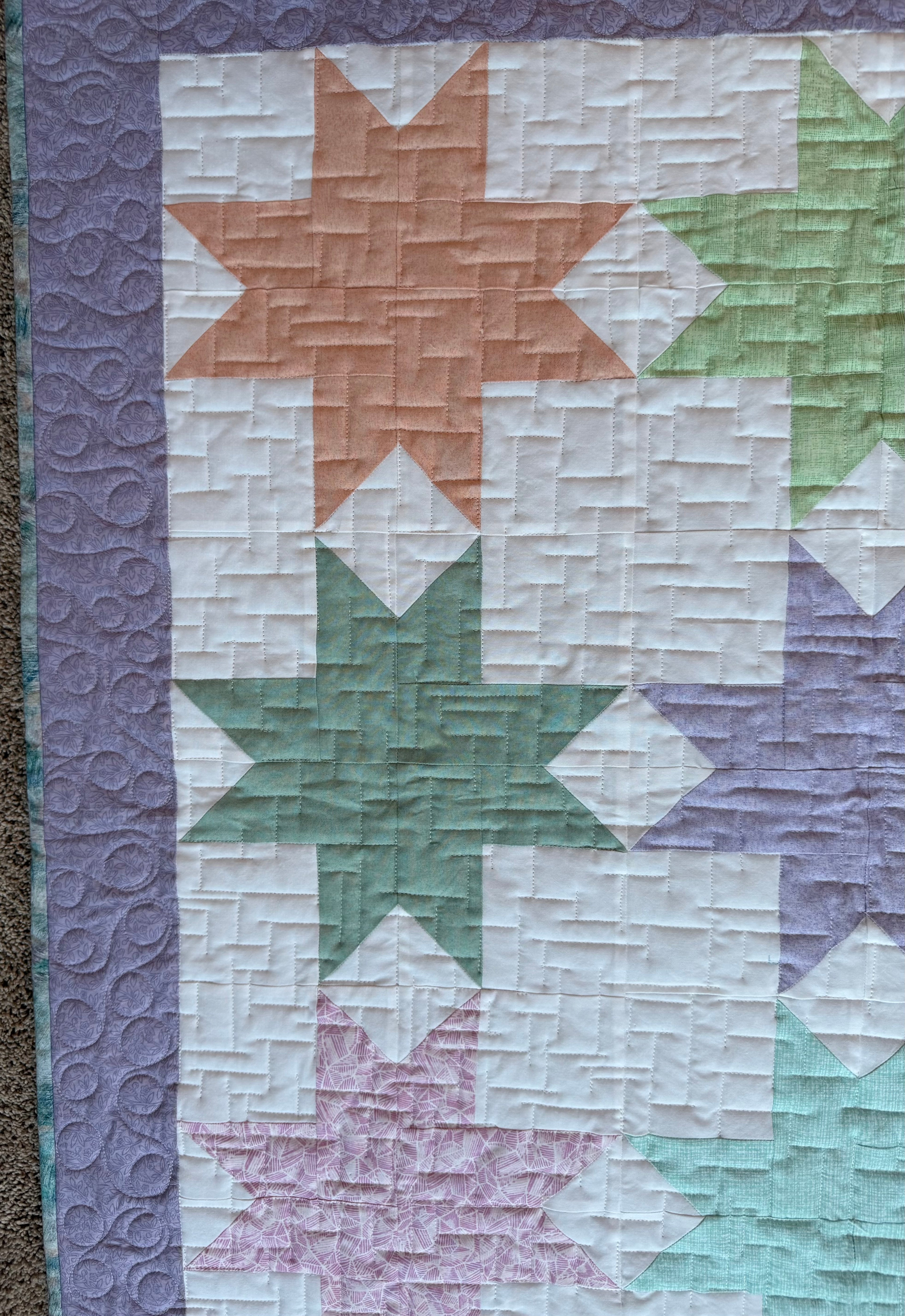 Star Baby Quilt: Pastel baby quilt 39” square