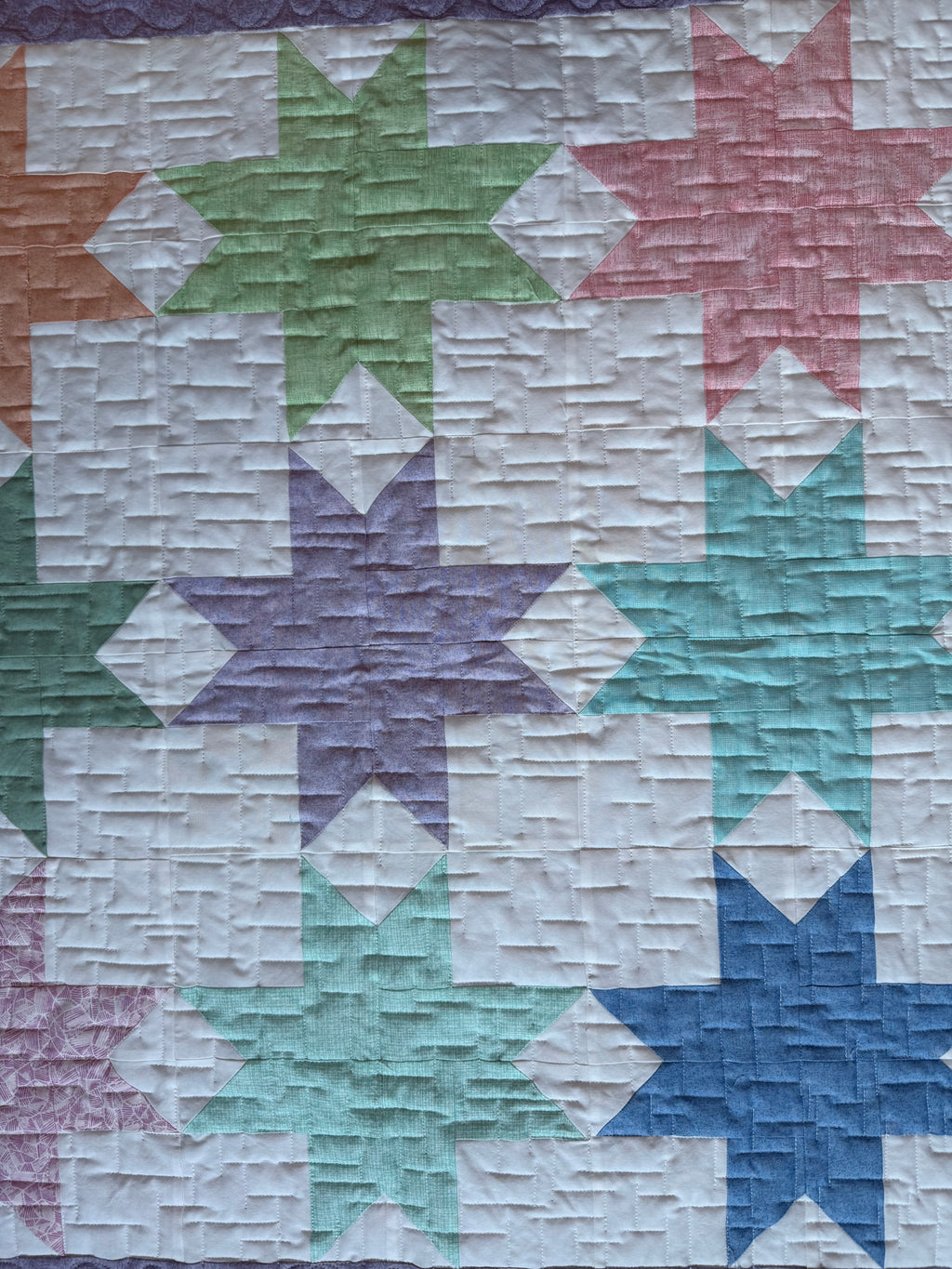 Star Baby Quilt: Pastel baby quilt 39” square