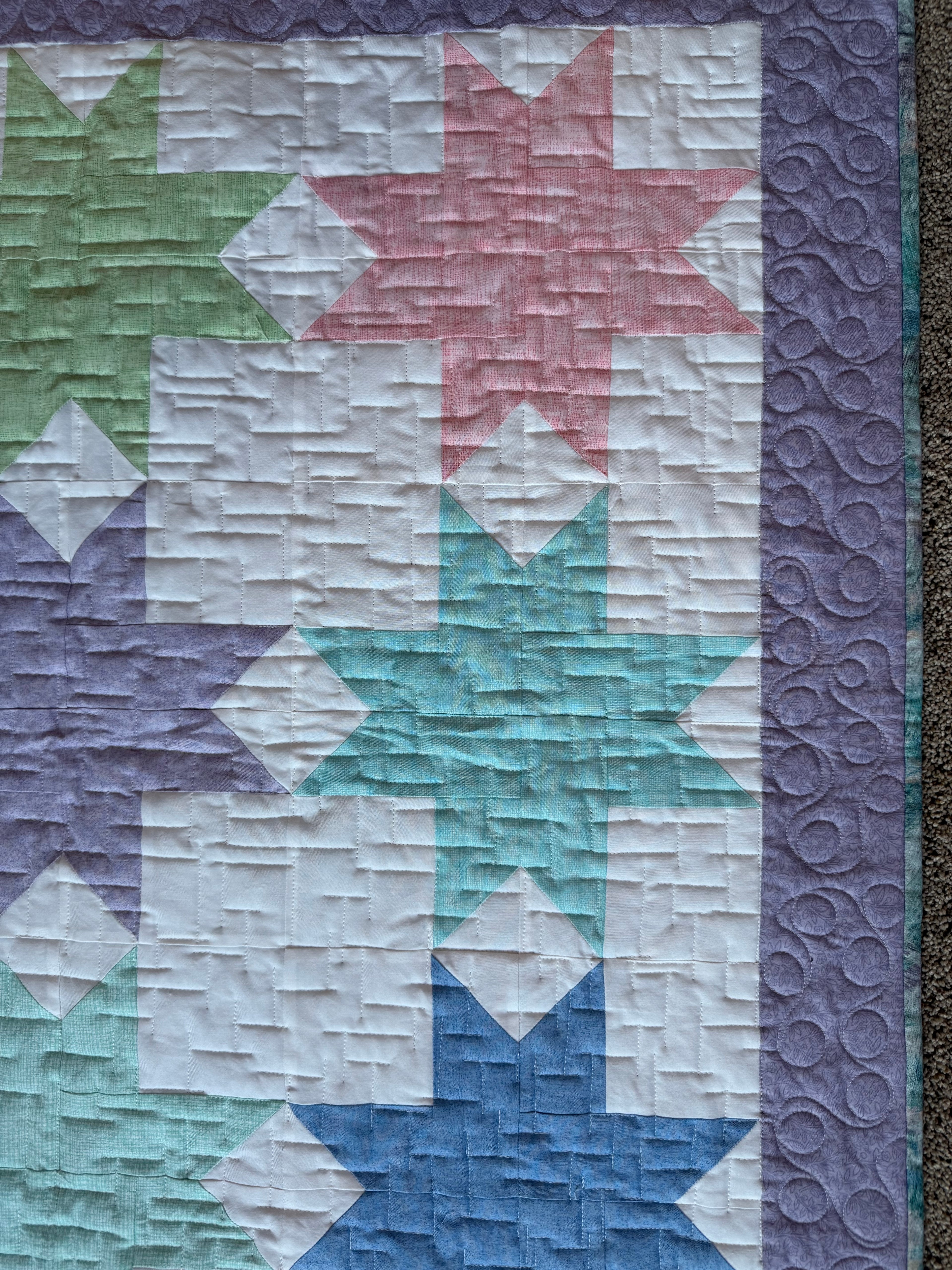 Star Baby Quilt: Pastel baby quilt 39” square