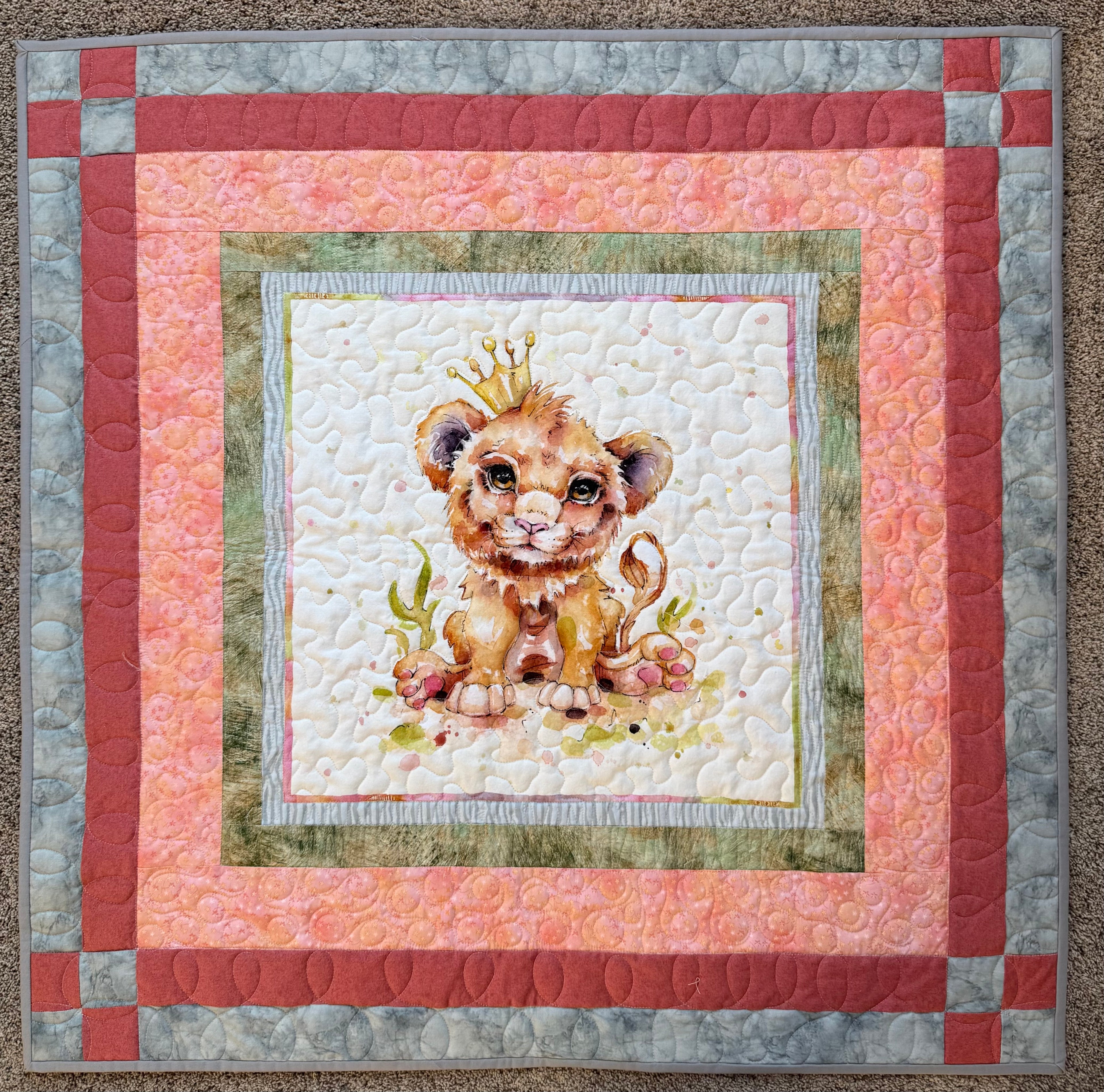 Lion Baby Quilt: Safari Nursery 36” square