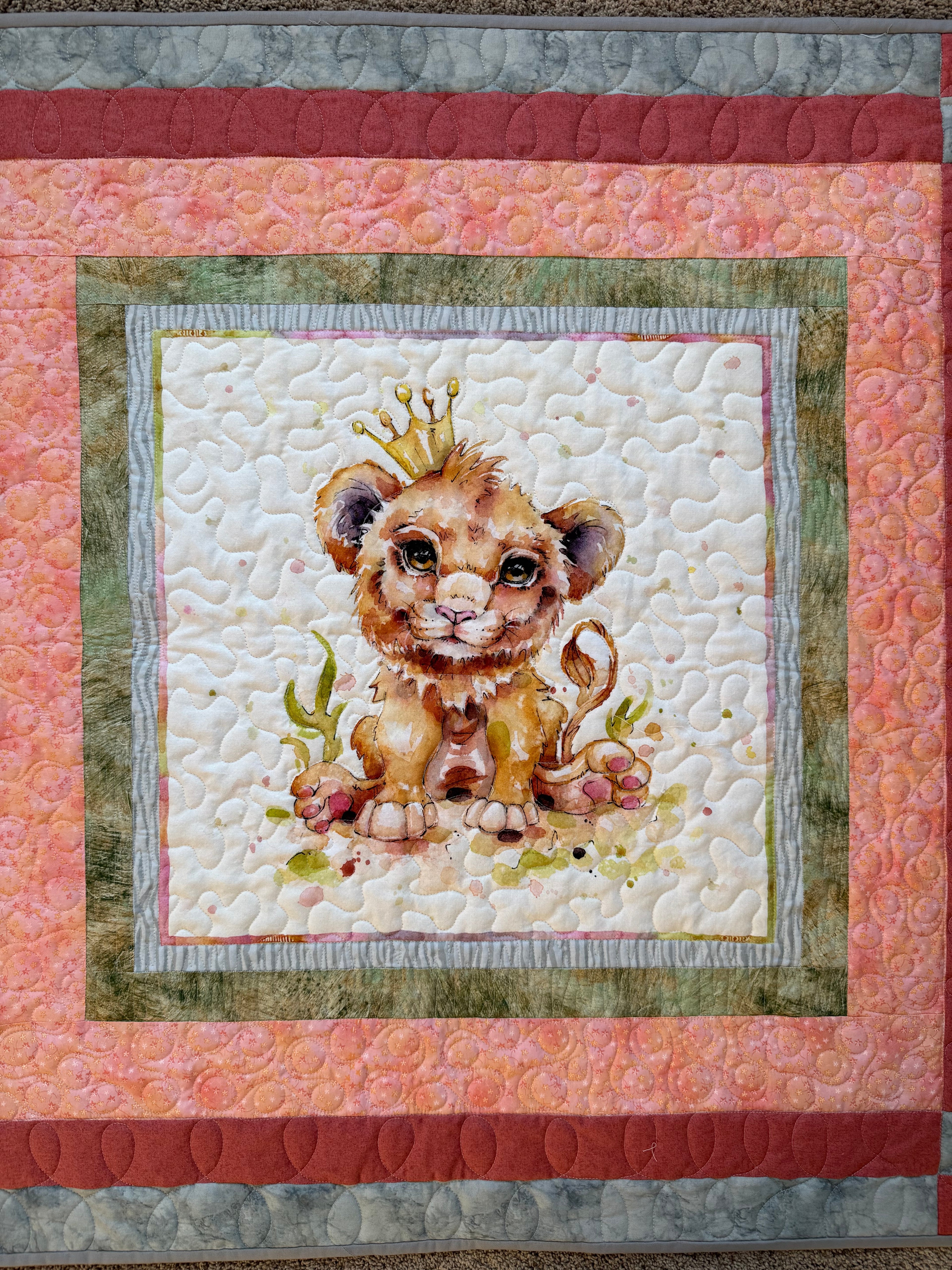 Lion Baby Quilt: Safari Nursery 36” square