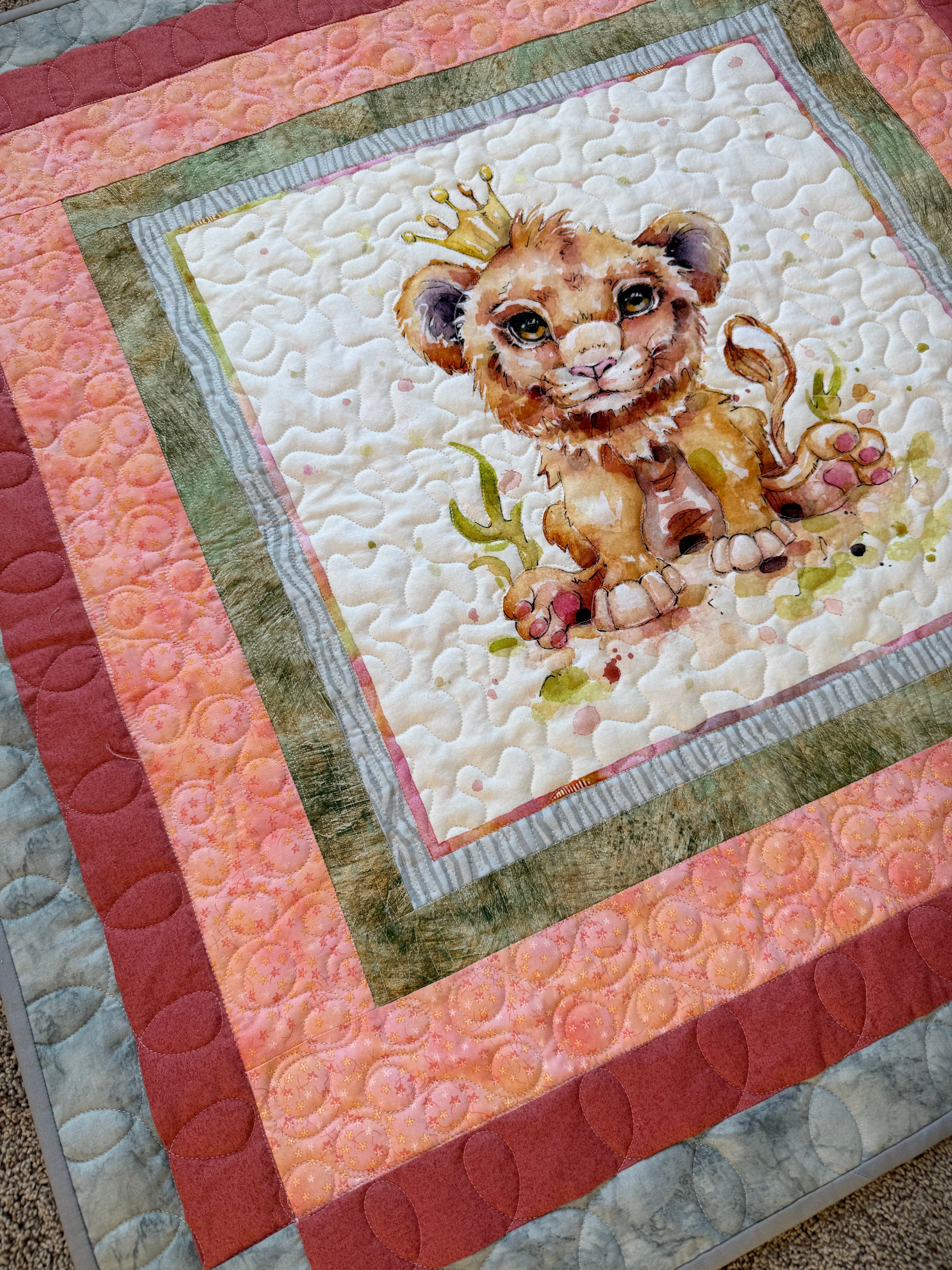 Lion Baby Quilt: Safari Nursery 36” square