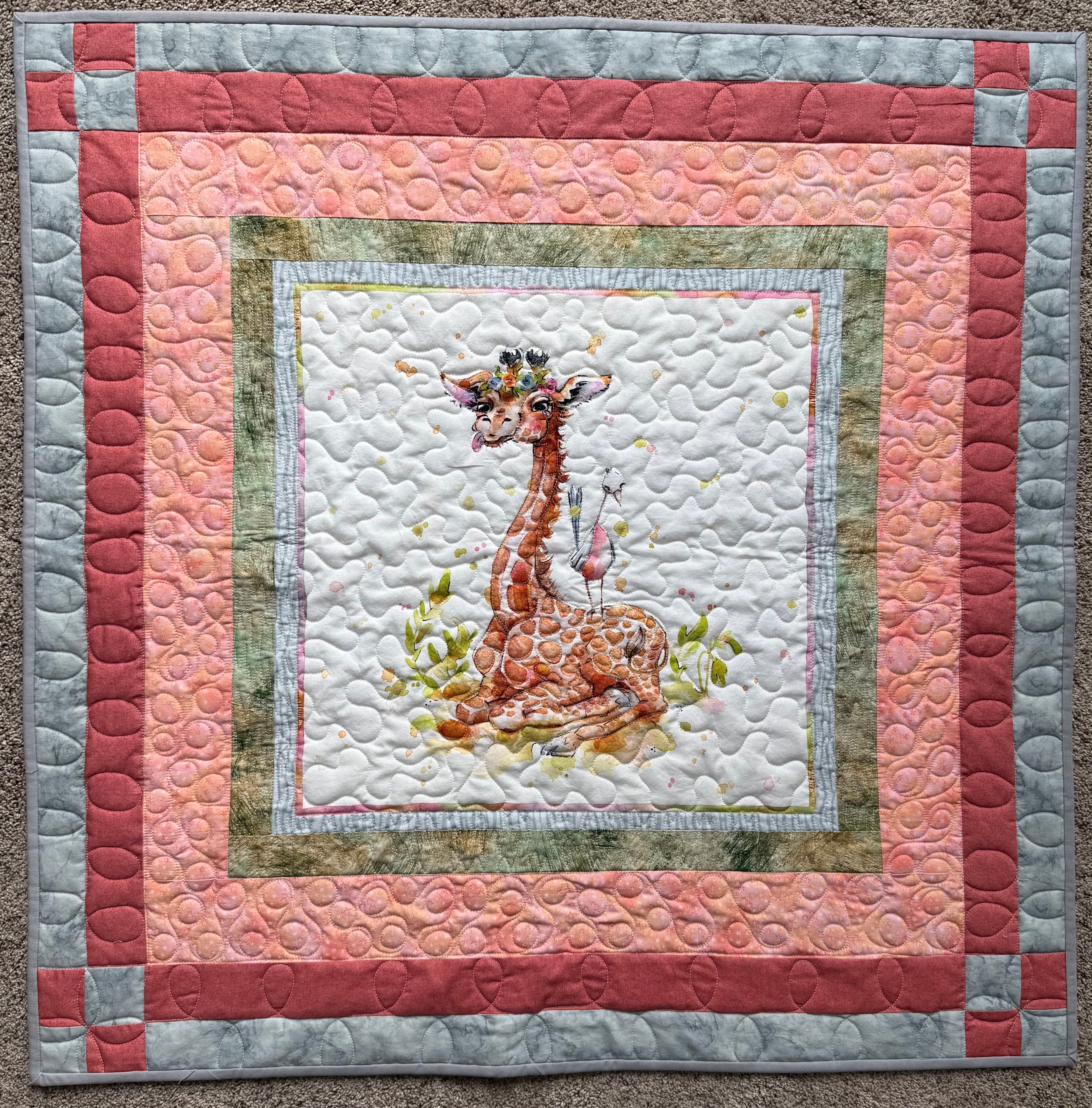 Handmade Giraffe Baby Quilt: Safari Theme 36” square