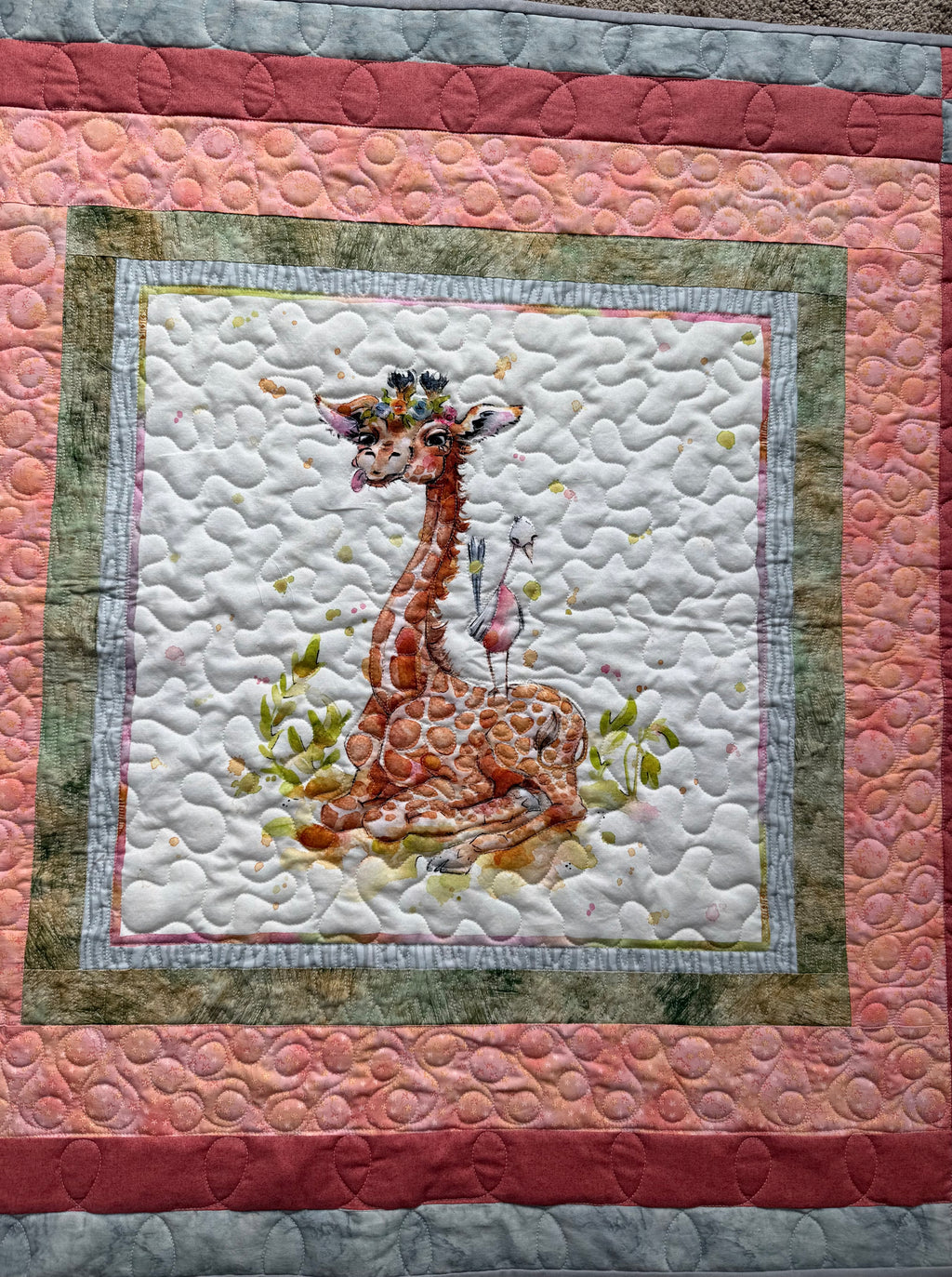 Handmade Giraffe Baby Quilt: Safari Theme 36” square