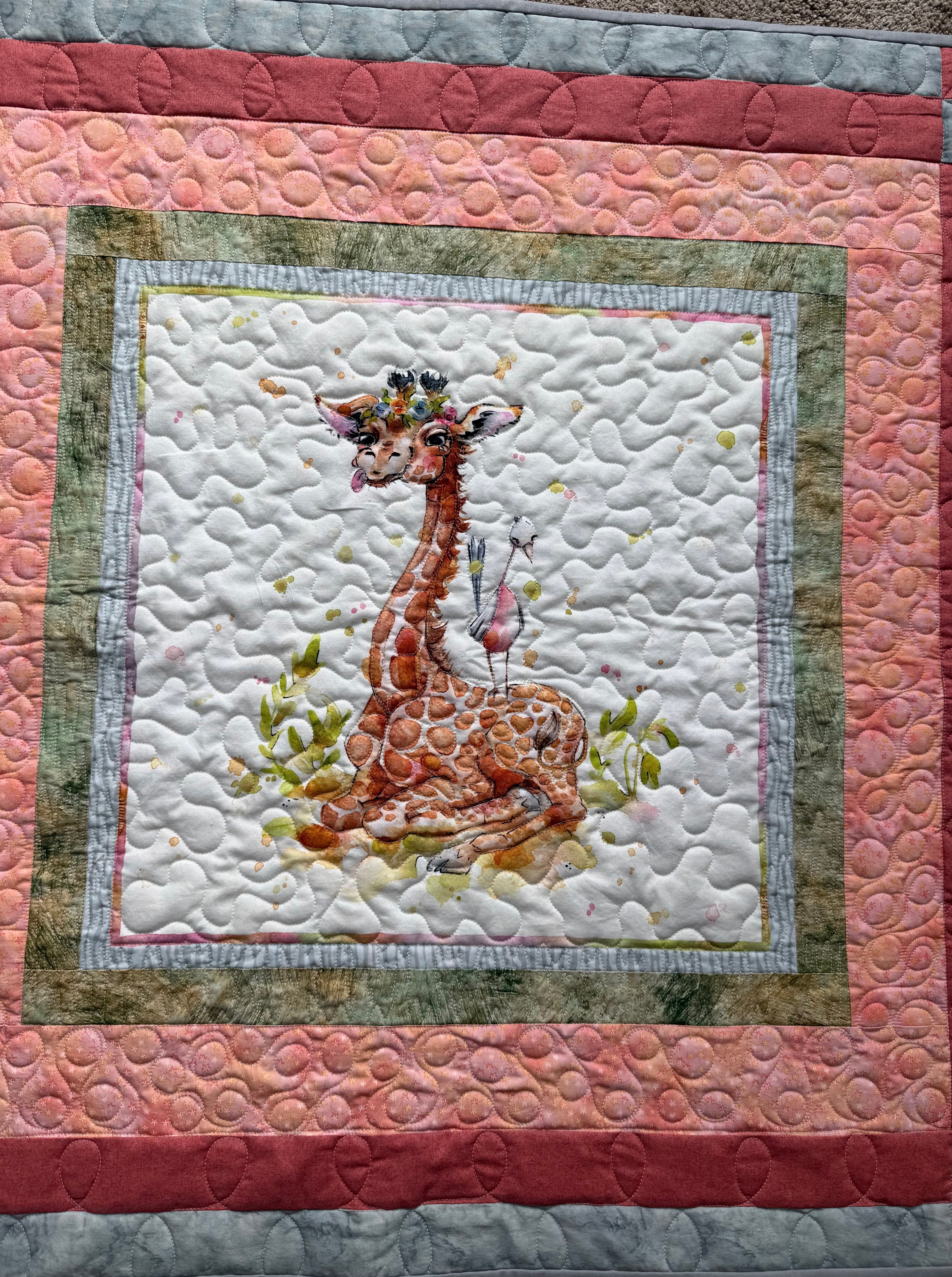 Handmade Giraffe Baby Quilt: Safari Theme 36” square