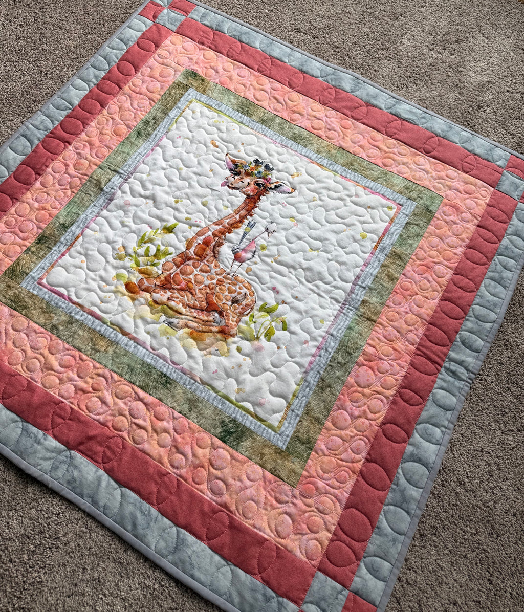 Handmade giraffe baby quilt 