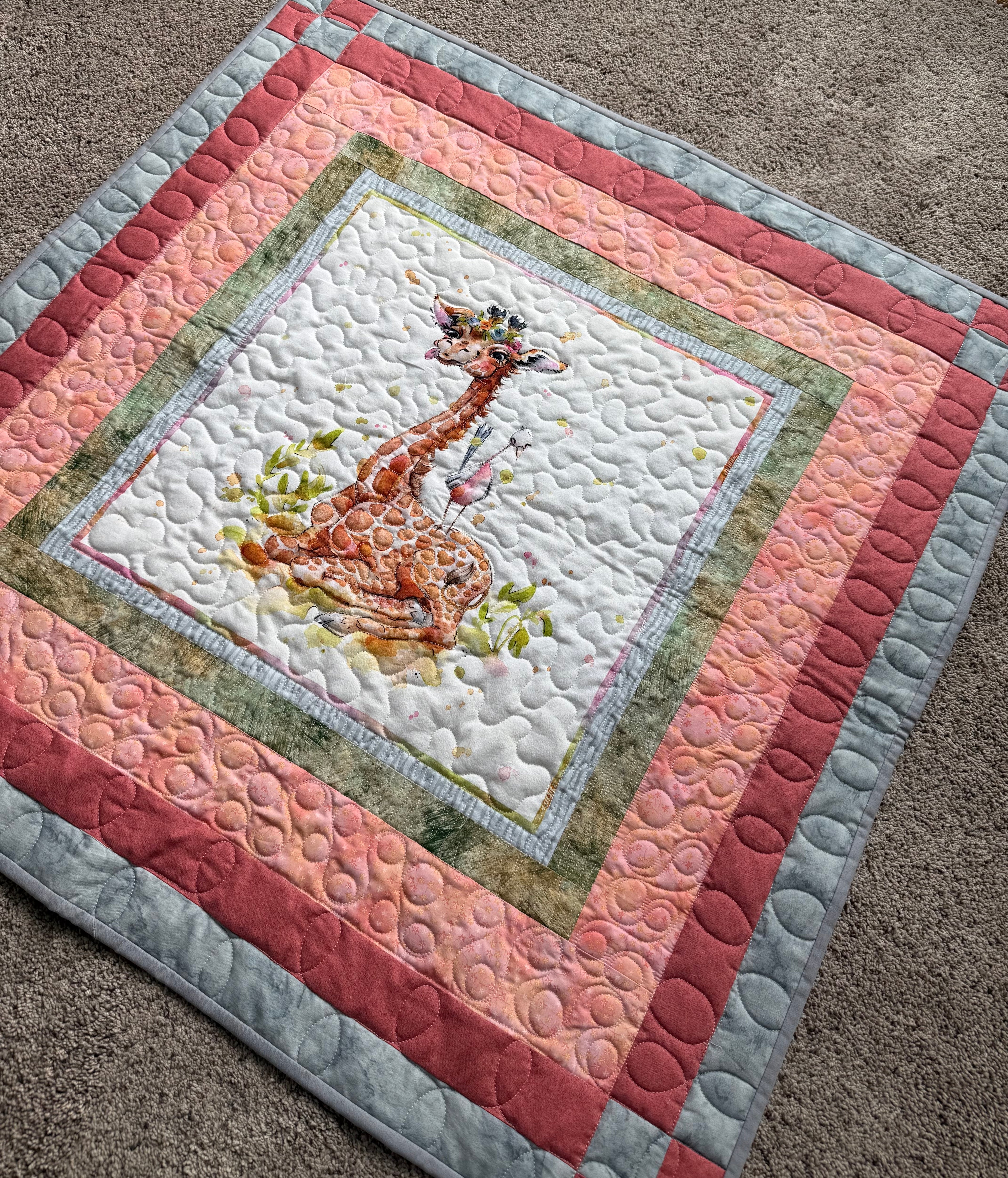 Handmade giraffe baby quilt 