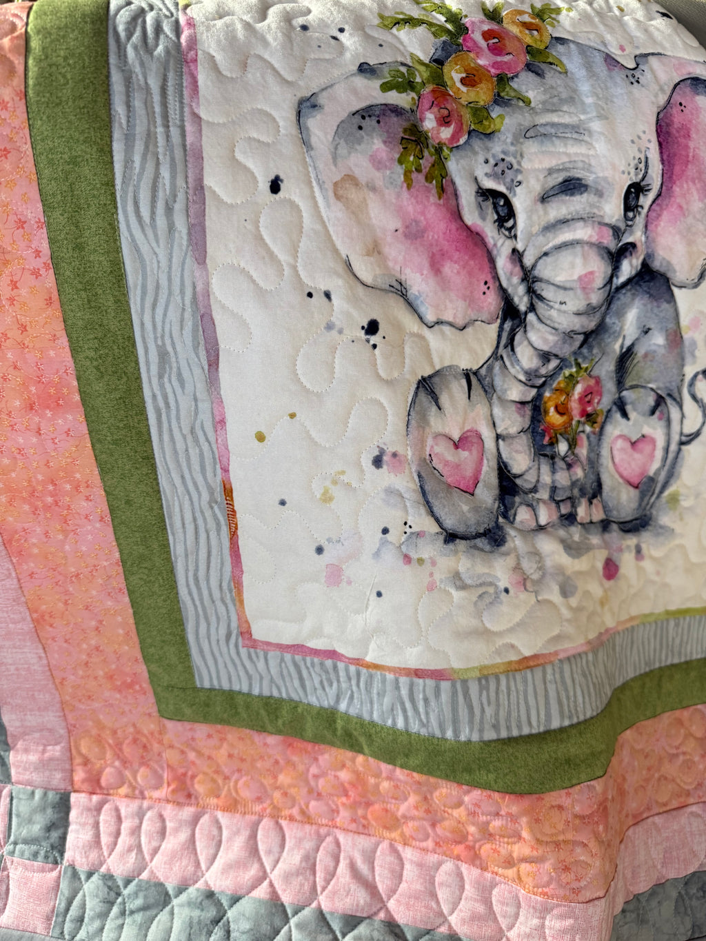 Elephant Baby Quilt:Safari Nursery 37” square