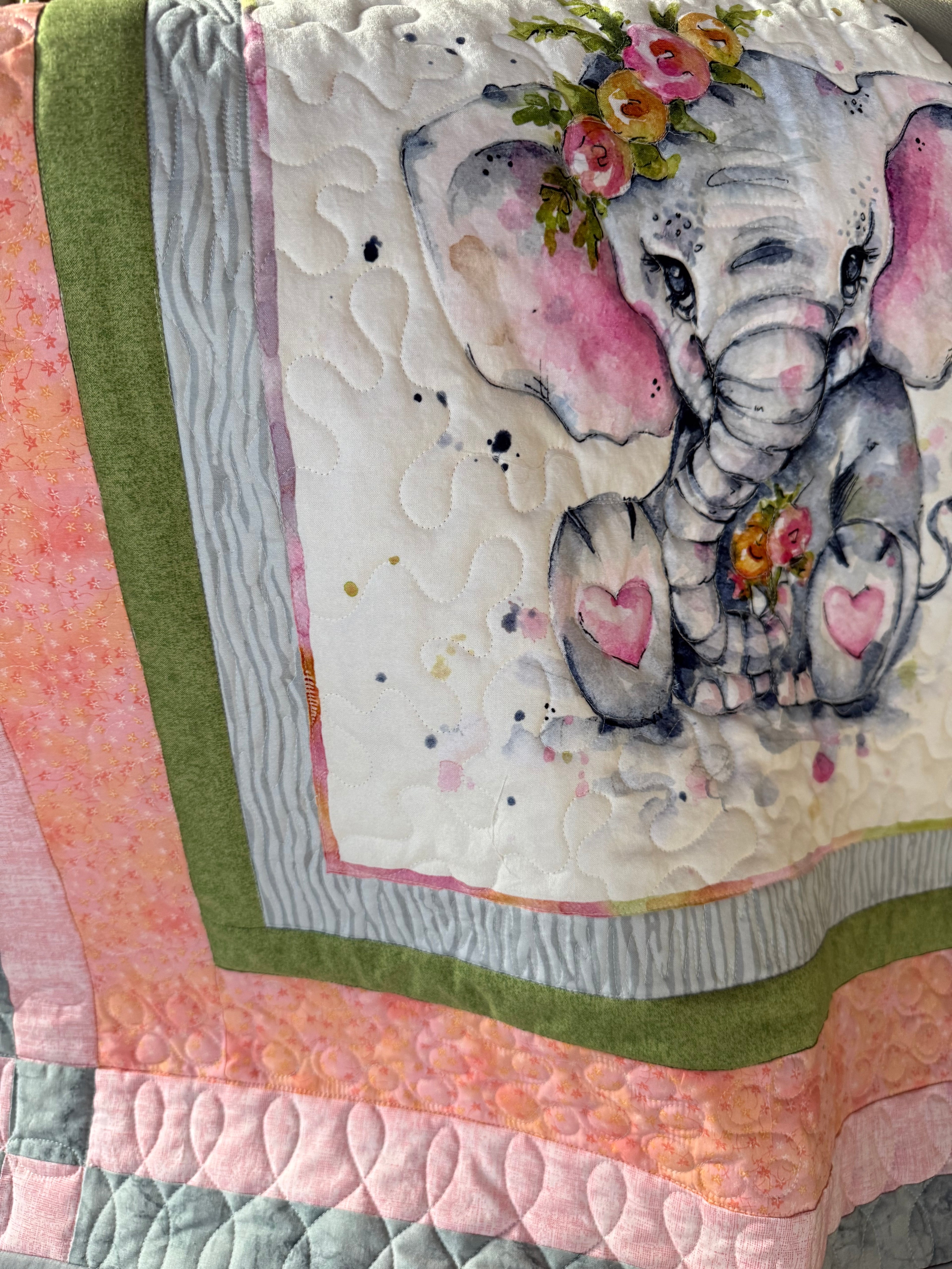 Elephant Baby Quilt:Safari Nursery 37” square