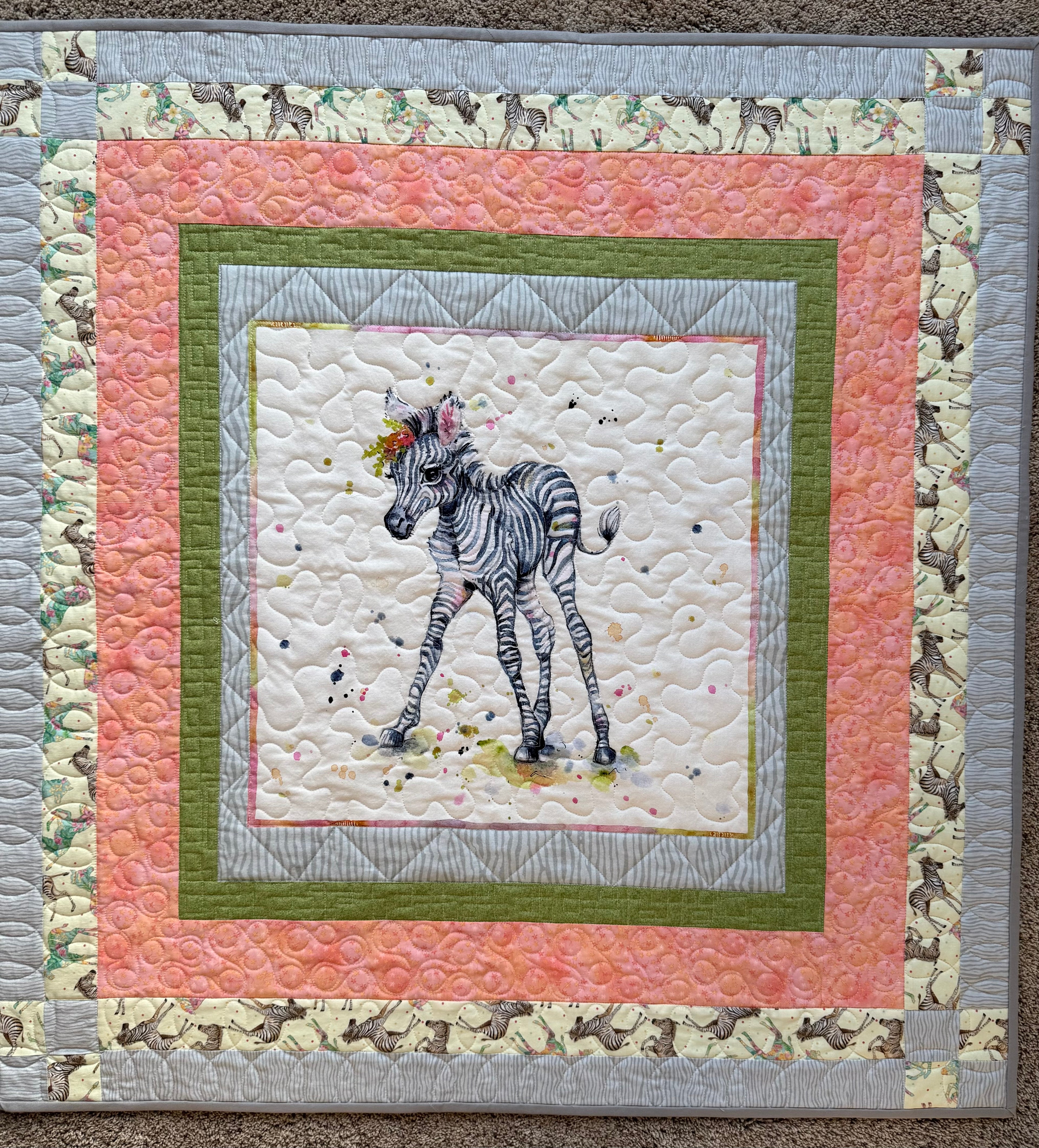 Zebra Baby Quilt: Safari Nursery 37”x38”