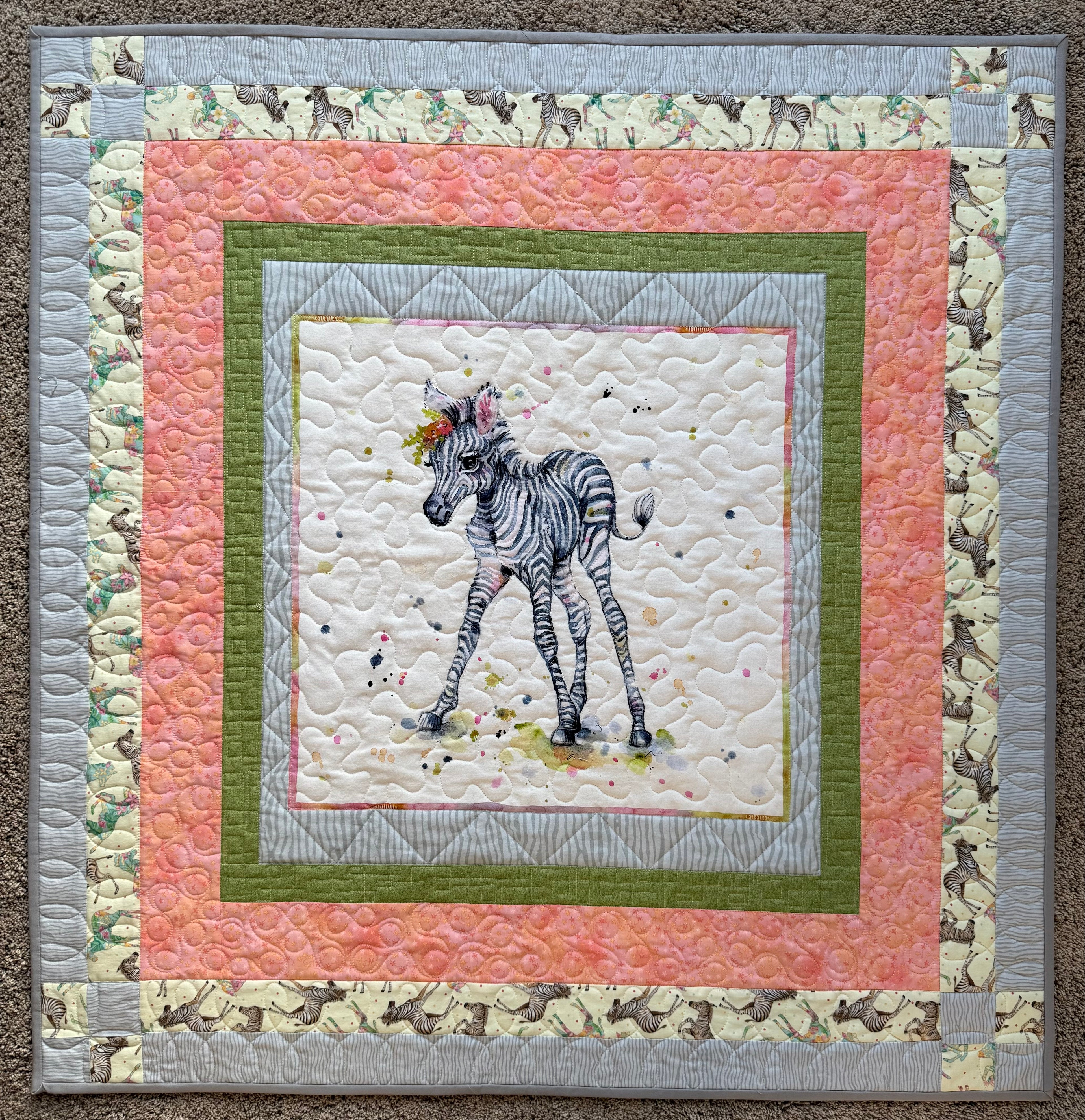 Zebra Baby Quilt: Safari Nursery 37”x38”